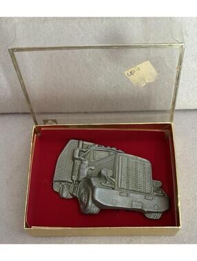 Vintage 1977 Cutout Bergamot Semi Trailer Belt Buckle Truck Driver Rig USA